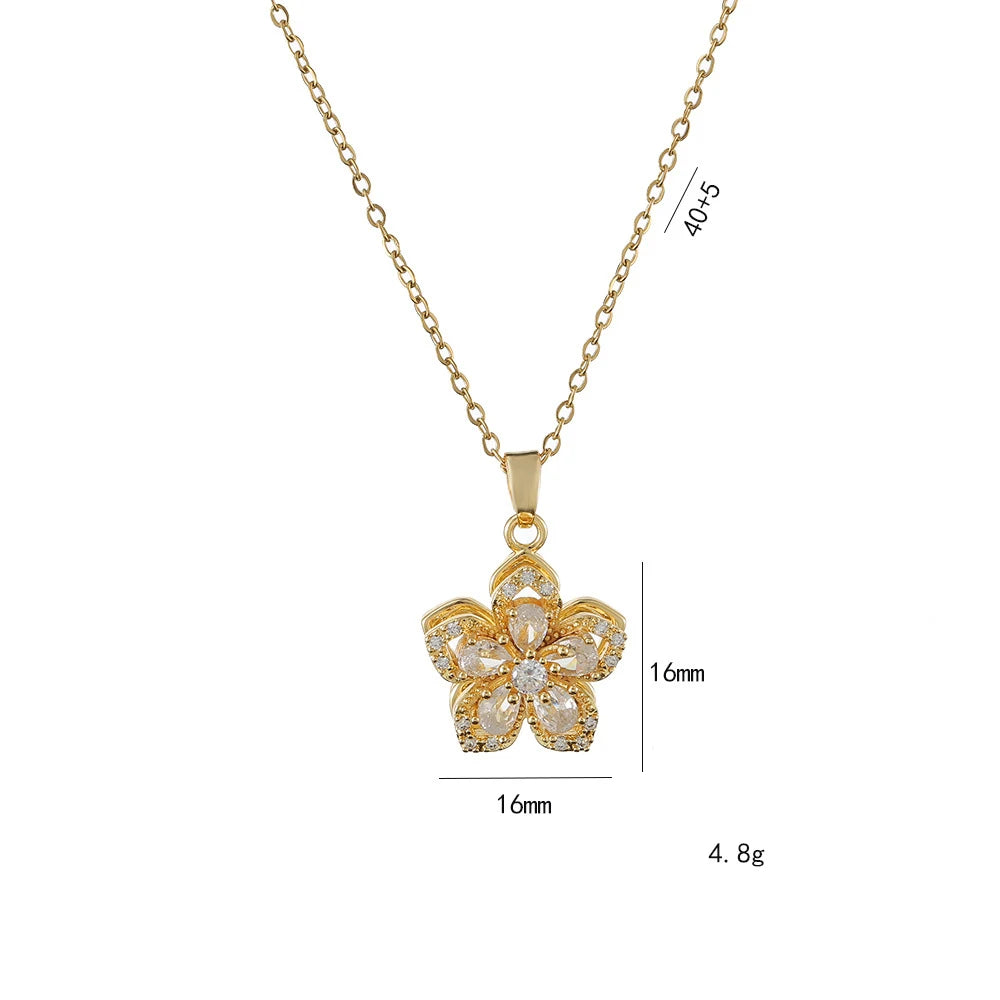 Luxury Gold Plated Flower Pendant Choker with Rotating Design