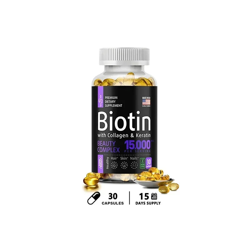Biotin Hair, Skin & Nails Supplement – 15,000 mcg with Collagen, Keratin & Vitamins, Joint Support