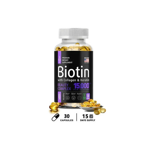 Biotin Hair, Skin & Nails Supplement – 15,000 mcg with Collagen, Keratin & Vitamins, Joint Support