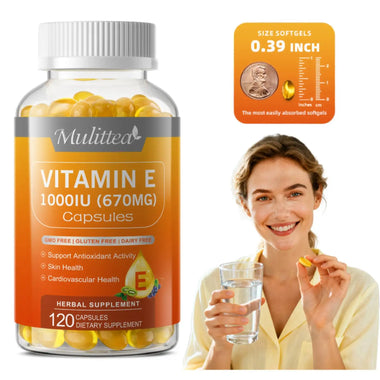 Mulittea Vitamin E 1000 IU Capsules – Single-Use Serum for Skin & Heart Health, 120ct