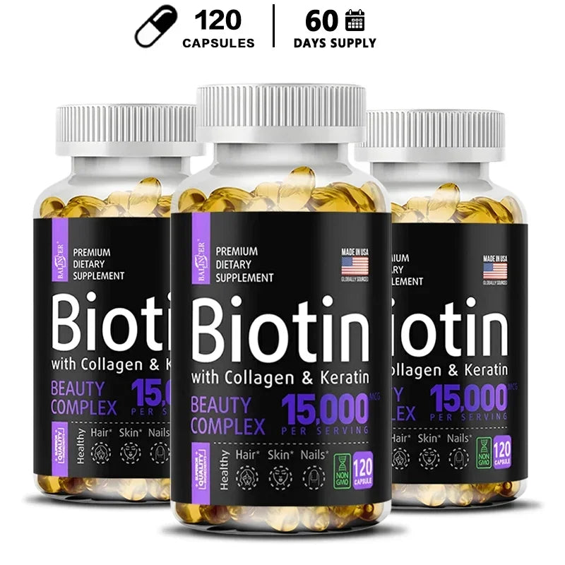 Biotin Hair, Skin & Nails Supplement – 15,000 mcg with Collagen, Keratin & Vitamins, Joint Support