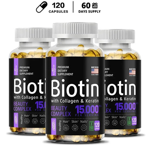 Biotin Hair, Skin & Nails Supplement – 15,000 mcg with Collagen, Keratin & Vitamins, Joint Support