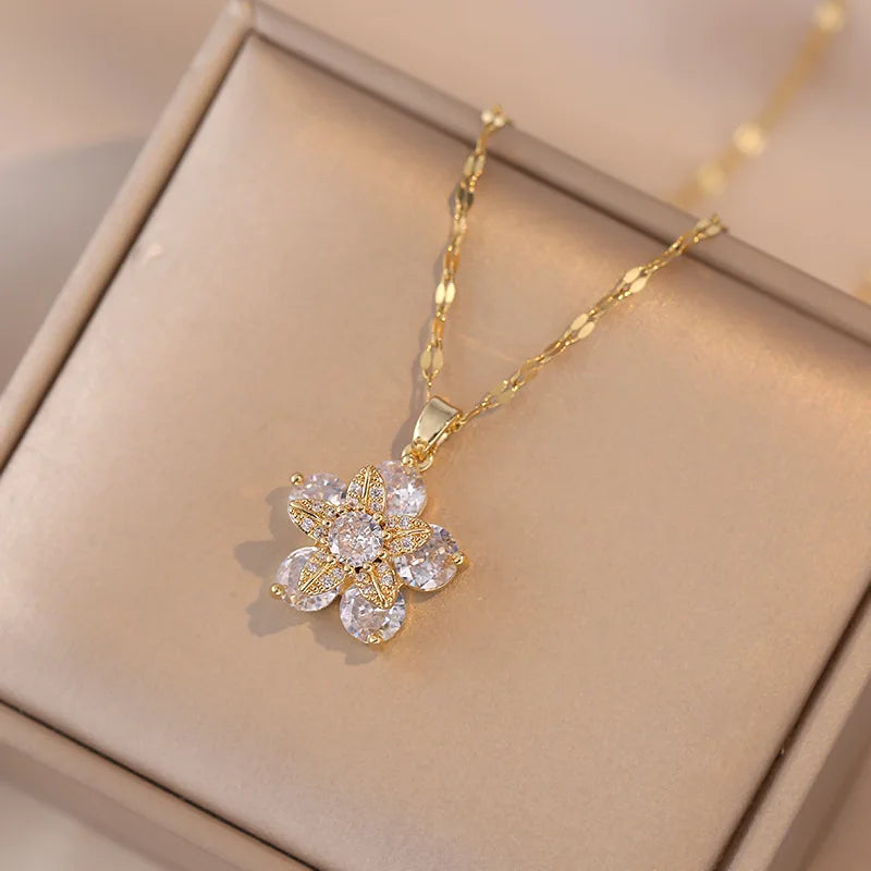 Luxury Gold Plated Flower Pendant Choker with Rotating Design