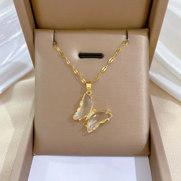 Elegant Micro-Inlaid Zircon Butterfly Choker Necklace