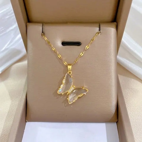 Elegant Micro-Inlaid Zircon Butterfly Choker Necklace