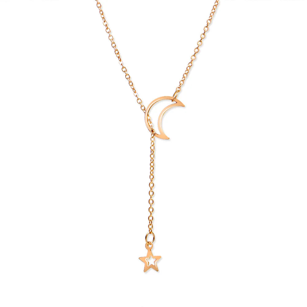 Gold Moon & Star Choker Necklace