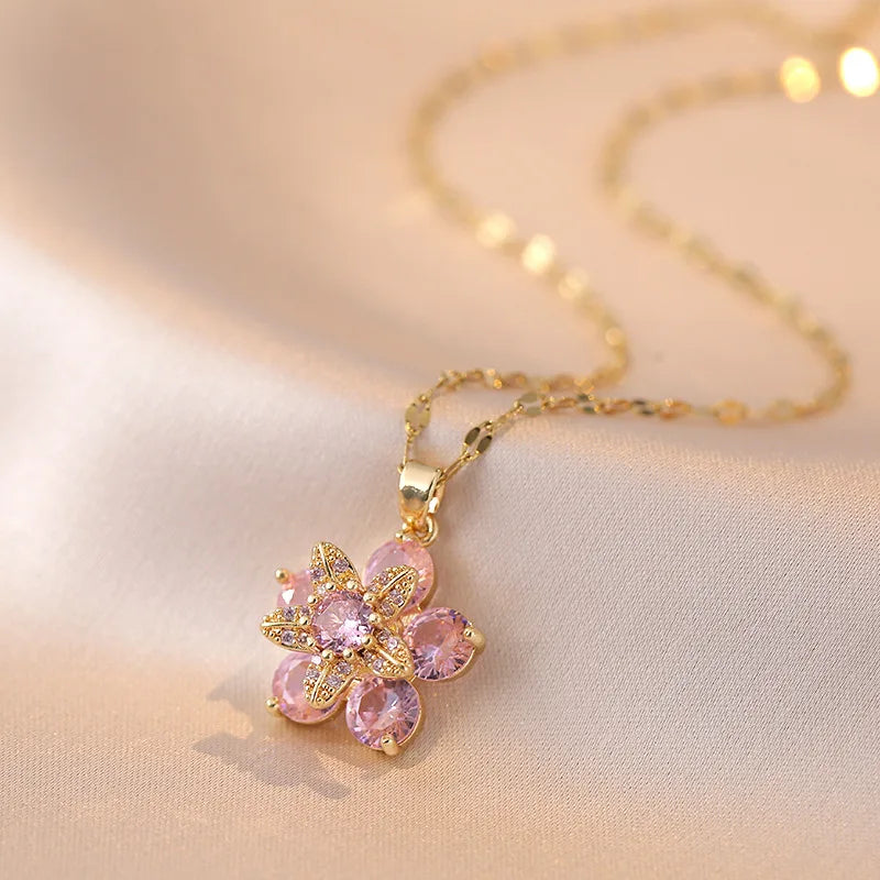 Luxury Gold Plated Flower Pendant Choker with Rotating Design