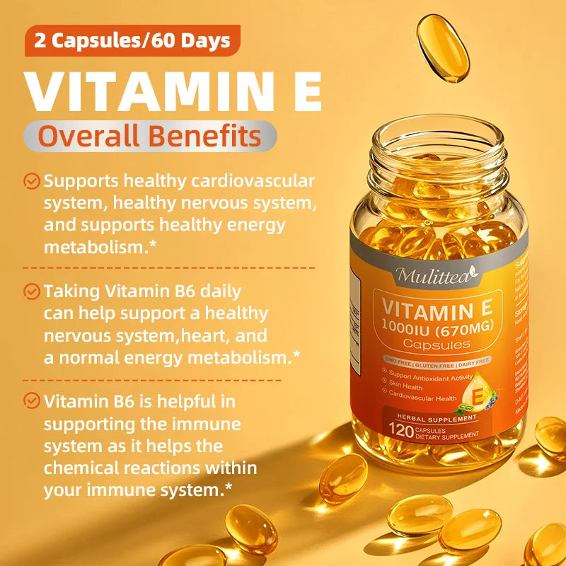 Mulittea Vitamin E 1000 IU Capsules – Single-Use Serum for Skin & Heart Health, 120ct