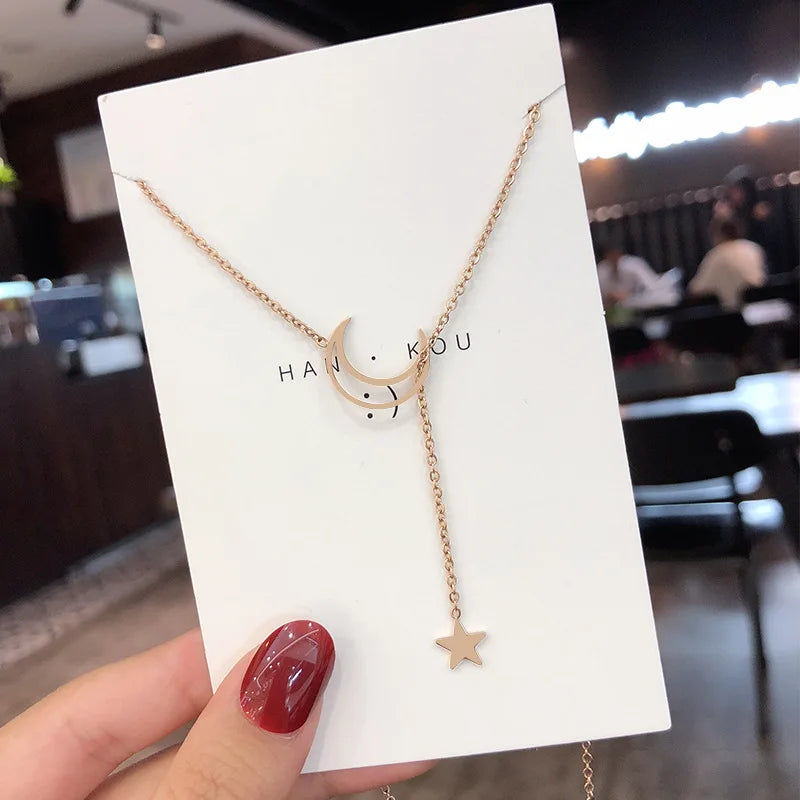 Gold Moon & Star Choker Necklace