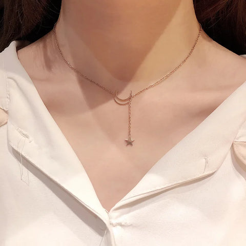 Gold Moon & Star Choker Necklace