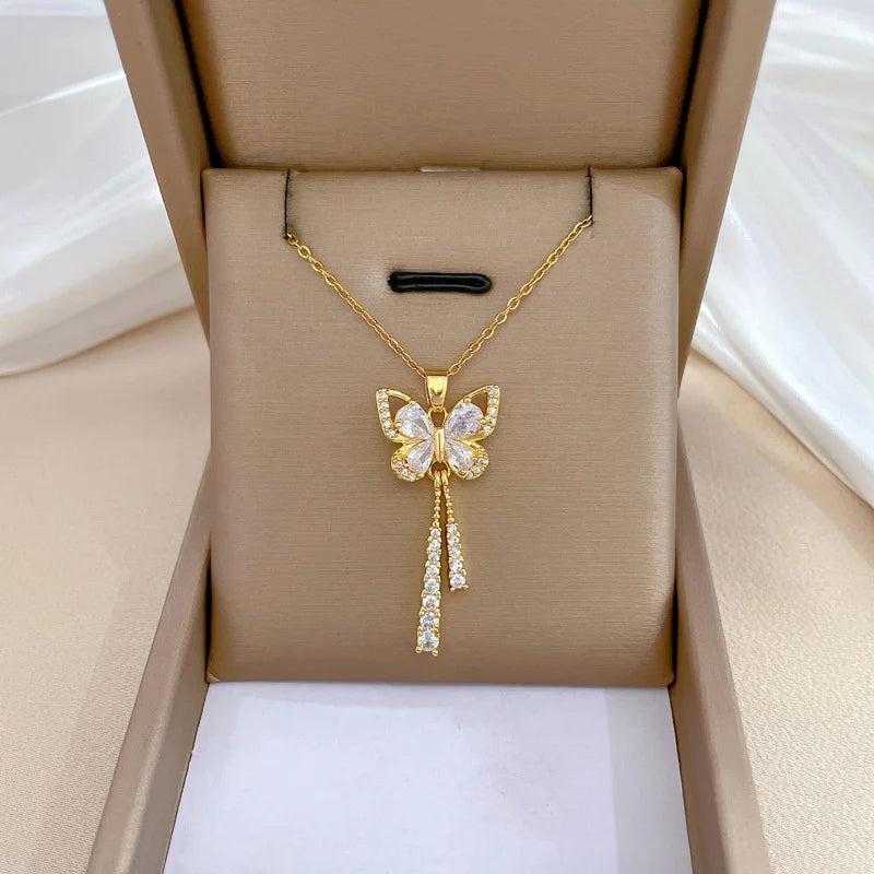 Elegant Micro-Inlaid Zircon Butterfly Choker Necklace