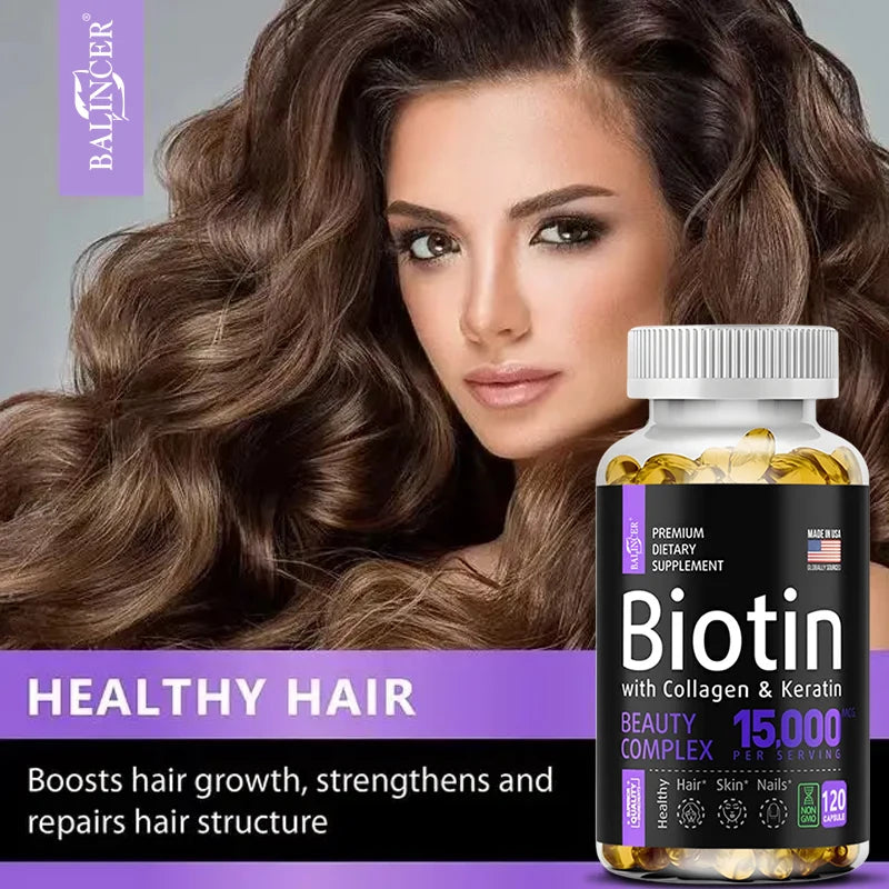 Biotin Hair, Skin & Nails Supplement – 15,000 mcg with Collagen, Keratin & Vitamins, Joint Support