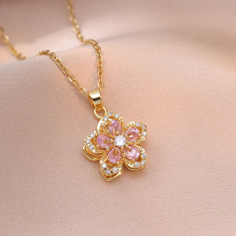 Luxury Gold Plated Flower Pendant Choker with Rotating Design
