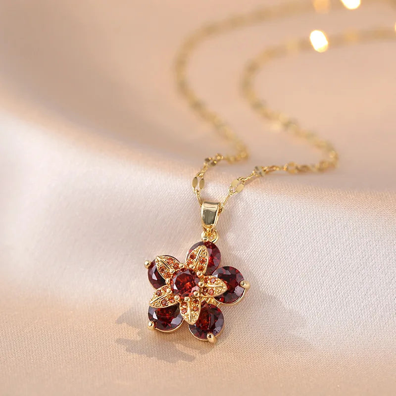Luxury Gold Plated Flower Pendant Choker with Rotating Design
