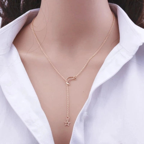 Gold Moon & Star Choker Necklace