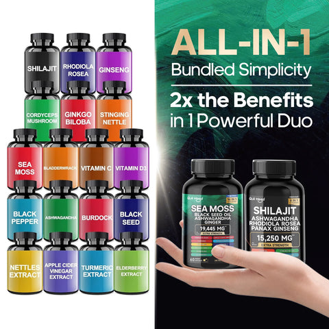 Herbal Sea Moss & Shilajit Capsules – 120-Count Blend with Ashwagandha, Turmeric & More