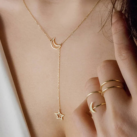 Gold Moon & Star Choker Necklace