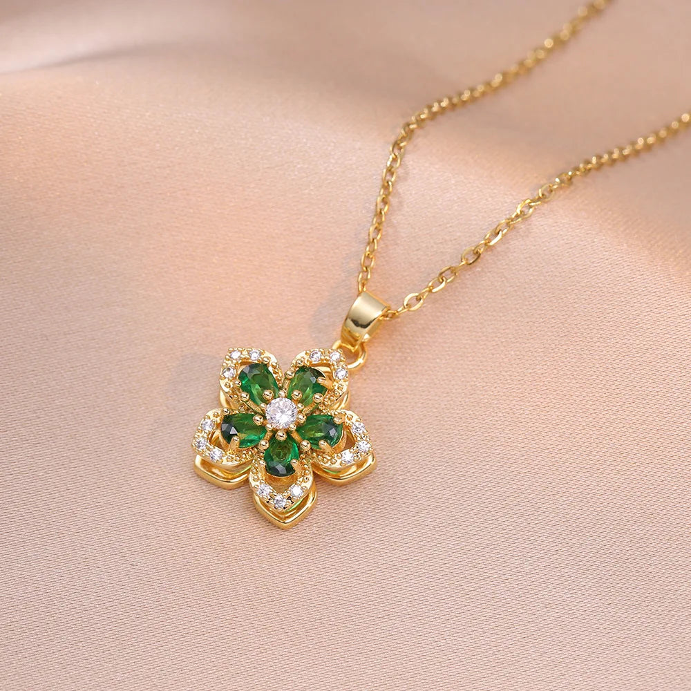 Luxury Gold Plated Flower Pendant Choker with Rotating Design