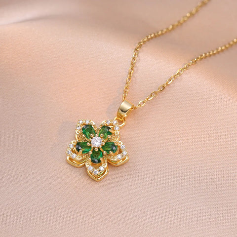 Luxury Gold Plated Flower Pendant Choker with Rotating Design
