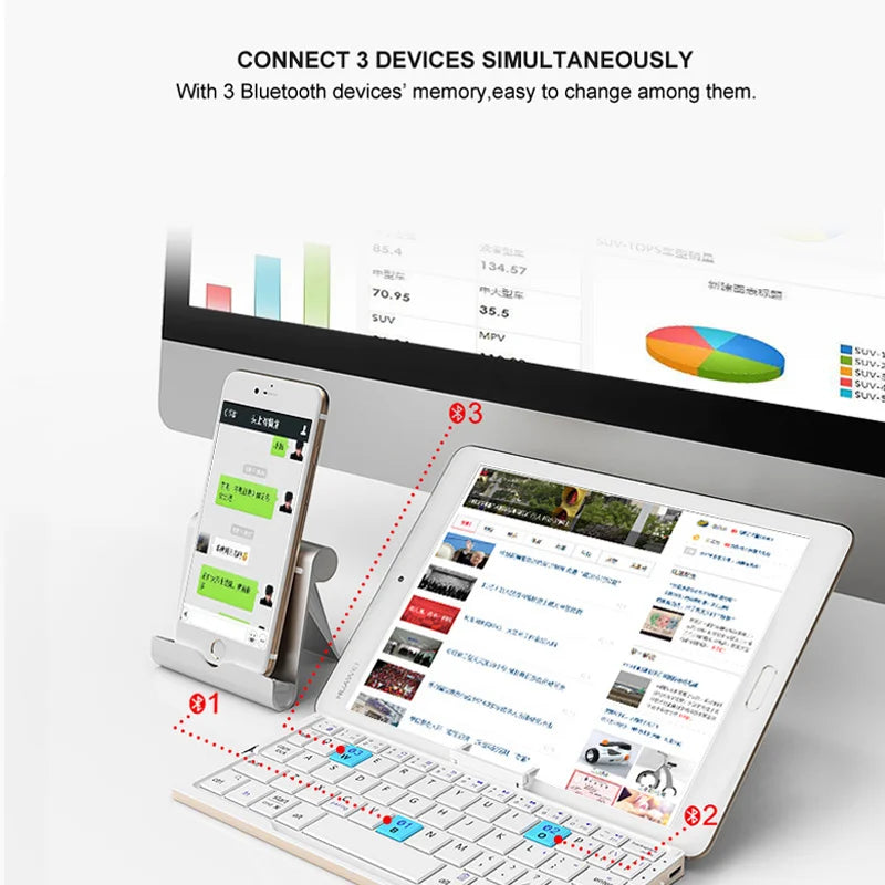 Foldable Pocket Keyboard with Stand – Rechargeable Wireless Keyboard for Phones & iPad
