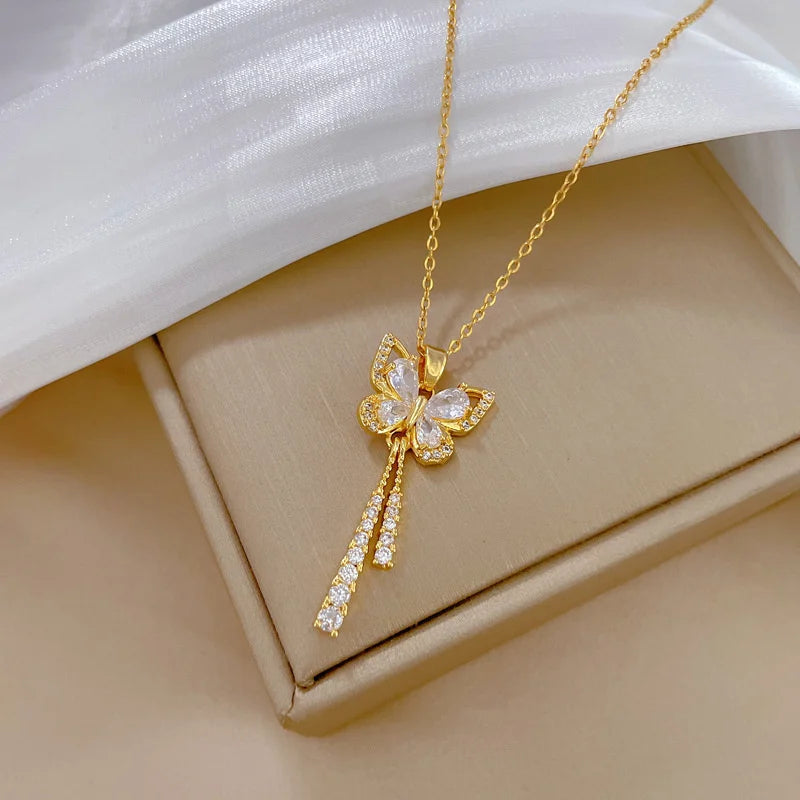 Elegant Micro-Inlaid Zircon Butterfly Choker Necklace