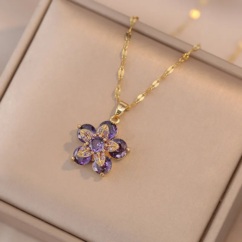 Luxury Gold Plated Flower Pendant Choker with Rotating Design