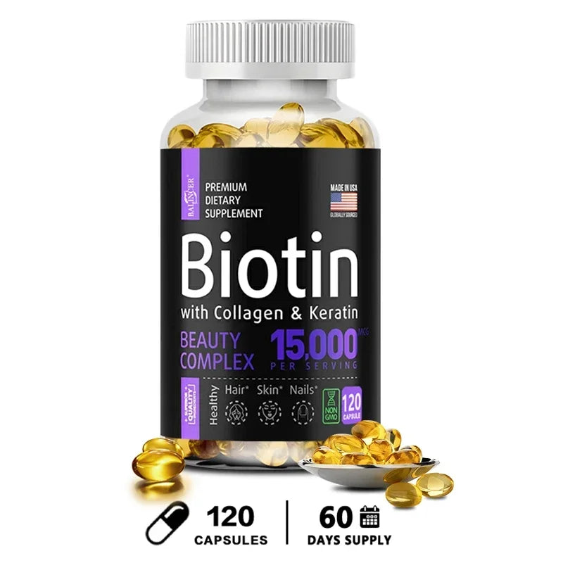 Biotin Hair, Skin & Nails Supplement – 15,000 mcg with Collagen, Keratin & Vitamins, Joint Support