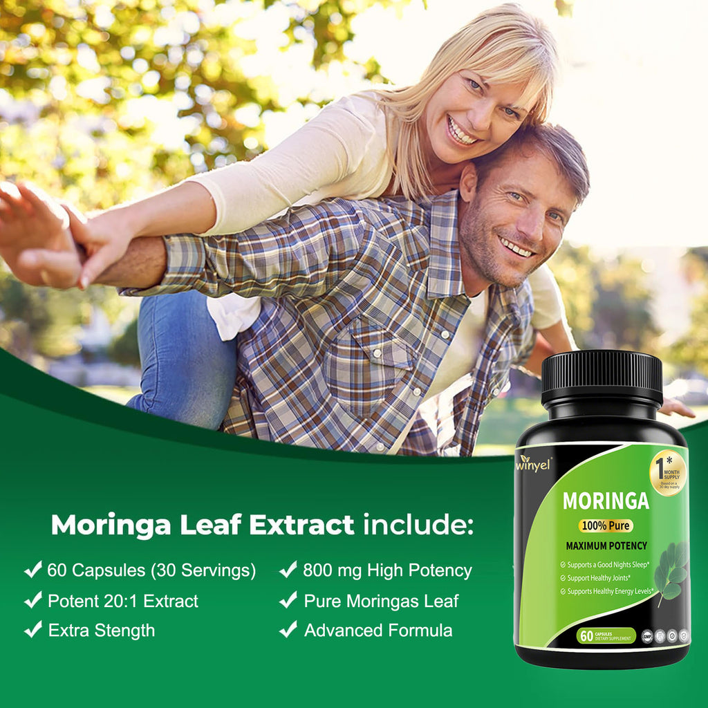 Pure Moringa Capsules - High Potency,With Essential Vitamins & Amino Acids - 60 Capsules