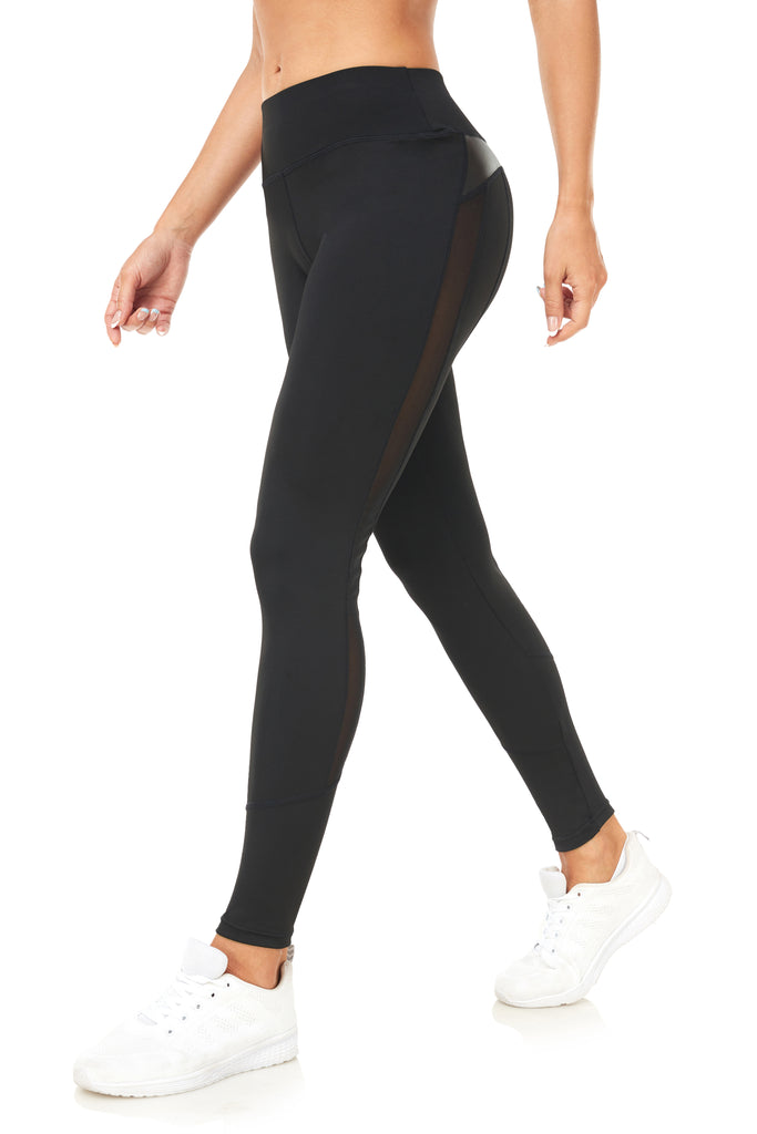 Quick-Dry Stretch Yoga Pants with Mesh Panels, Tummy Control Athletic Workout Tights