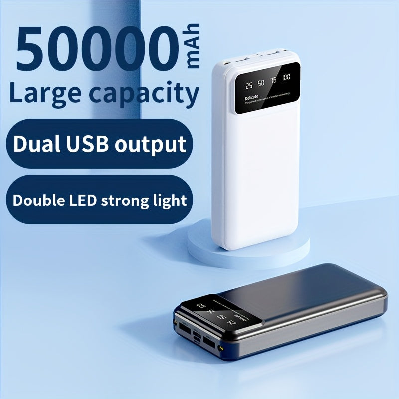 50000mAh Large-Capacity Power Bank – Portable Emergency Charger with LED Indicator, Flashlight, Outdoor Travel Backup Battery for Phones & Electronics