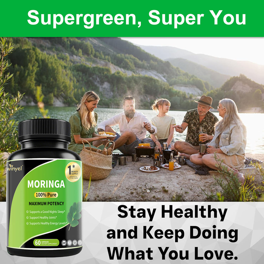 Pure Moringa Capsules - High Potency,With Essential Vitamins & Amino Acids - 60 Capsules