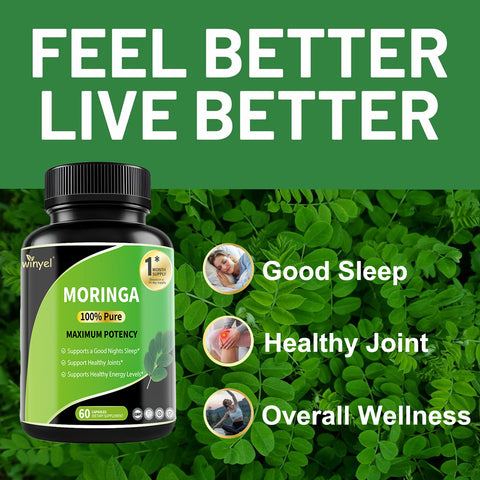 Pure Moringa Capsules - High Potency,With Essential Vitamins & Amino Acids - 60 Capsules