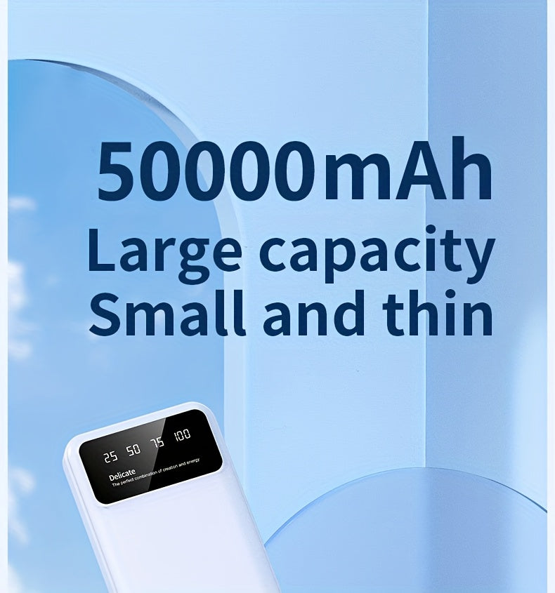 50000mAh Large-Capacity Power Bank – Portable Emergency Charger with LED Indicator, Flashlight, Outdoor Travel Backup Battery for Phones & Electronics
