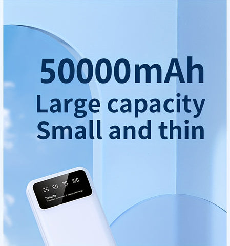 50000mAh Large-Capacity Power Bank – Portable Emergency Charger with LED Indicator, Flashlight, Outdoor Travel Backup Battery for Phones & Electronics