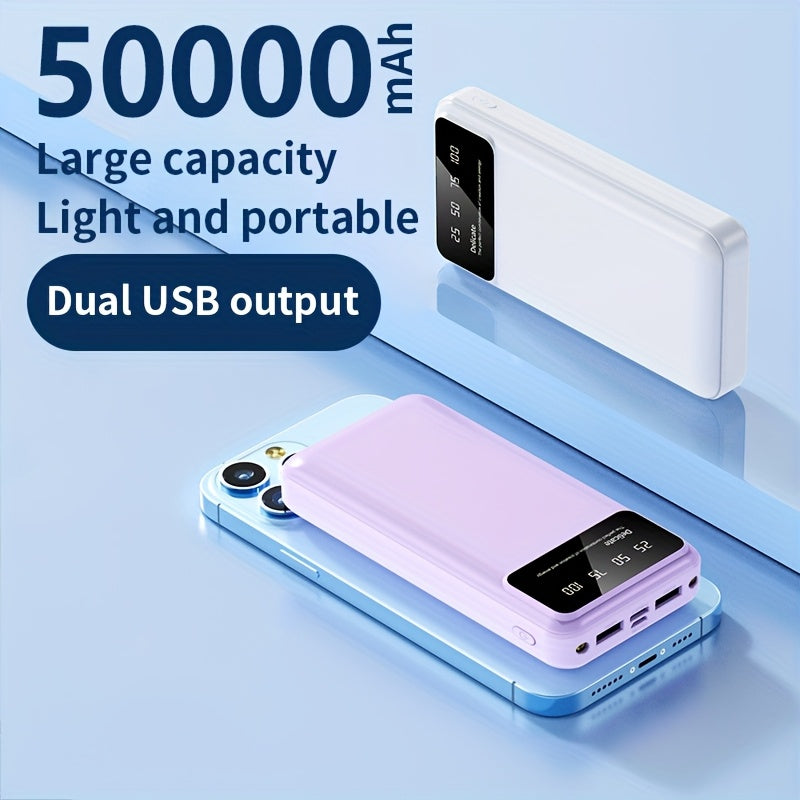 50000mAh Large-Capacity Power Bank – Portable Emergency Charger with LED Indicator, Flashlight, Outdoor Travel Backup Battery for Phones & Electronics