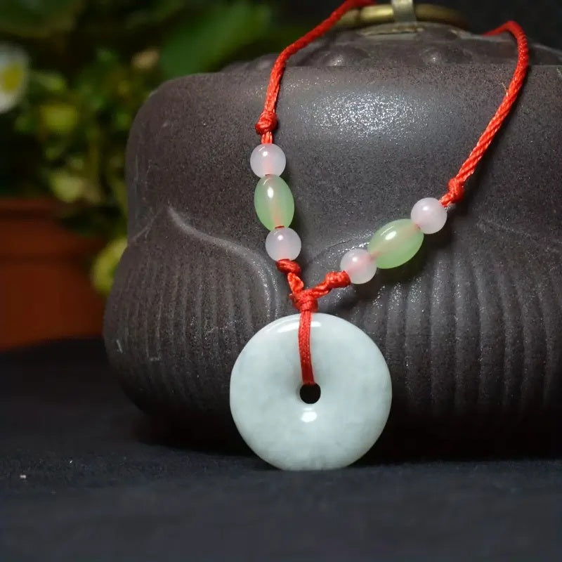 Peace Healing Crystal Jadeite,Circle Coi Stone Pendant