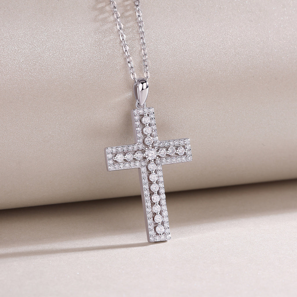 Luxury Faith-Inspired Moissanite Cross Necklace – Sterling Silver