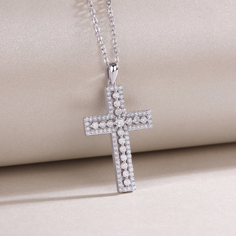 Luxury Faith-Inspired Moissanite Cross Necklace – Sterling Silver